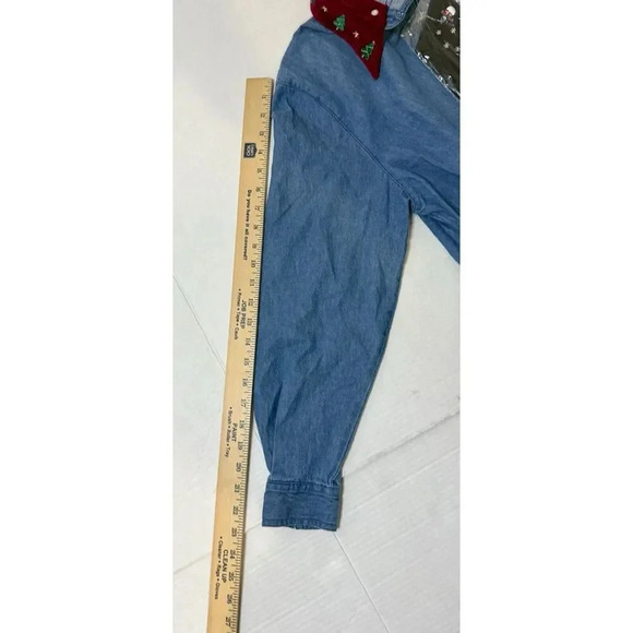 Karen Scott Women’s Medium Denim Button Up Christmas Shirt Interhangeable Collar - Picture 5 of 11